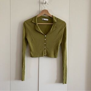 Zara collared green crop long sleeve tee